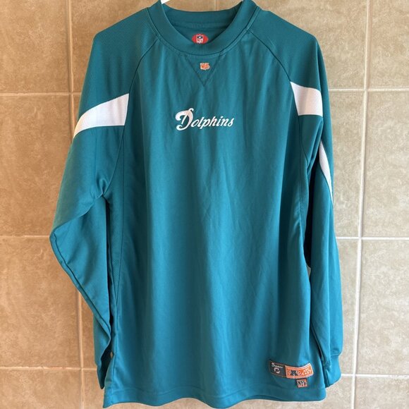 NFL Miami Dolphins Unisex Long Sleeve Dri-Fit Embroidered Logo Size Medium Aqua - Picture 1 of 6